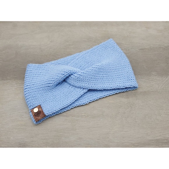 Handmade Knit Twisted‎ Headband | Soft Blue Winter Ear Warmer - Picture 4 of 8